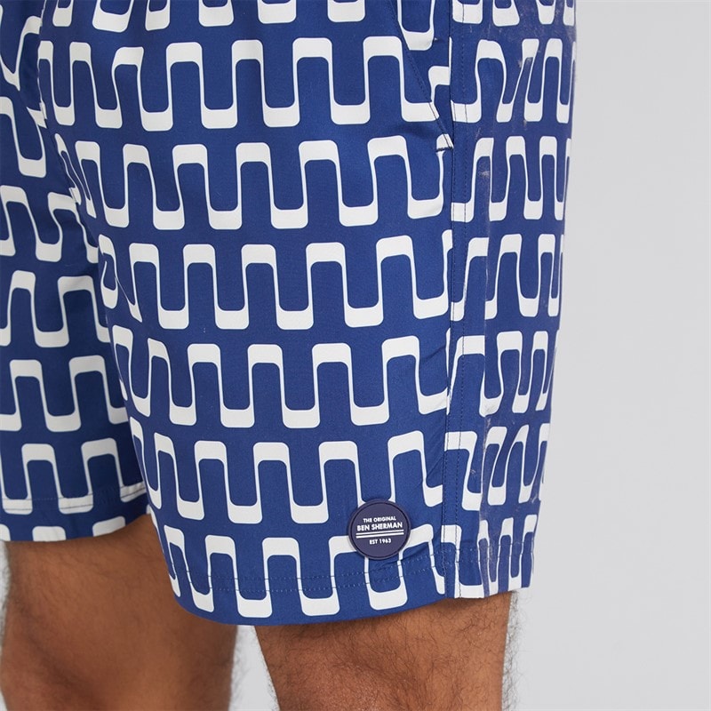 Ben Sherman Herre Resort Geo Svømmebukser Navy - Billede 3
