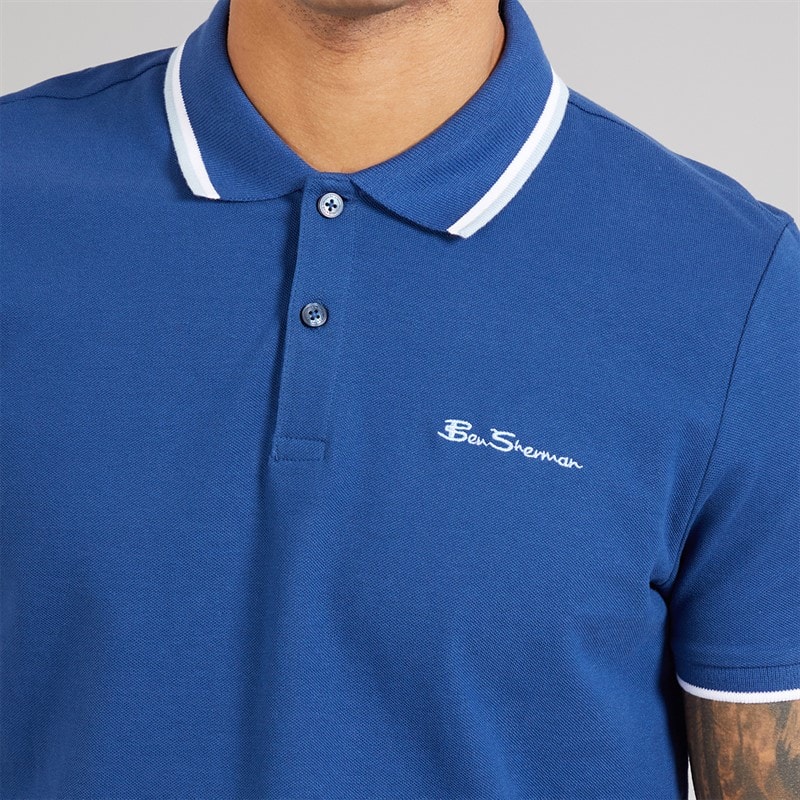 Ben Sherman Herre dobbelt stribet polo skjorte Royal Blue - Billede 3