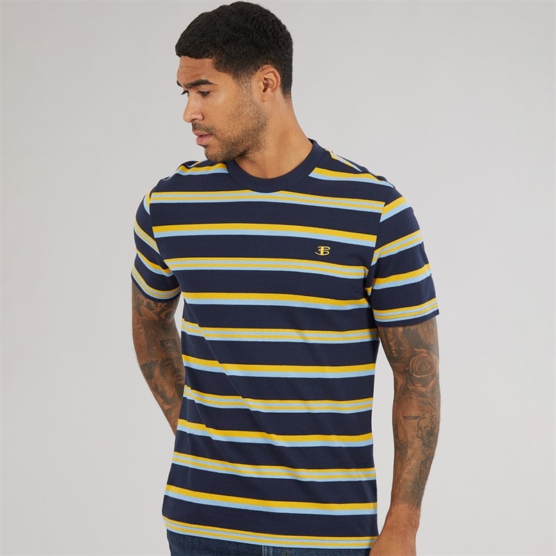 Ben Sherman Herre Tekstureret Stribet T-shirt Dark Navy - Billede 1