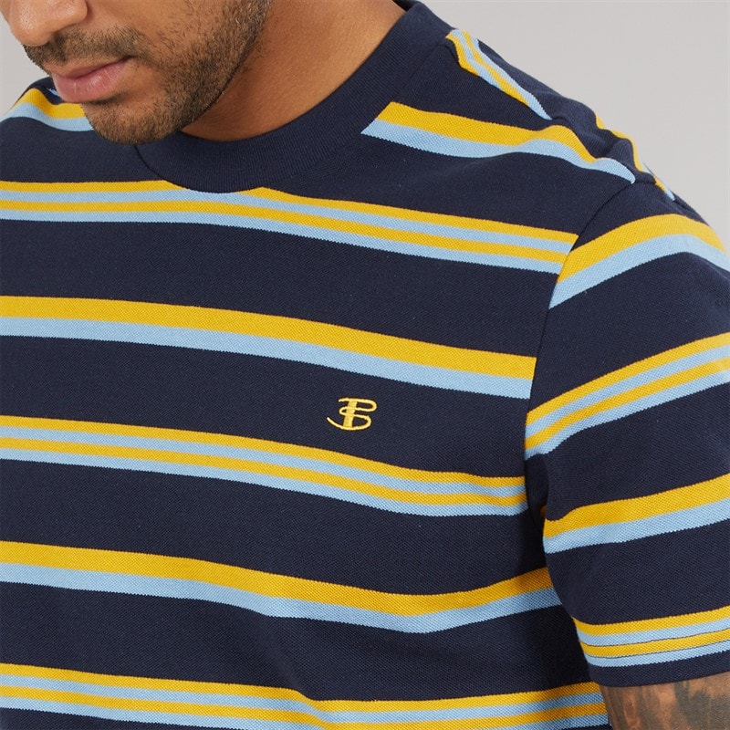 Ben Sherman Herre Tekstureret Stribet T-shirt Dark Navy - Billede 3