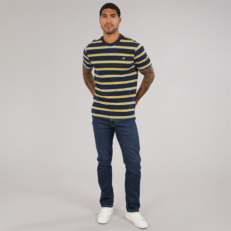 Ben Sherman Herre Tekstureret Stribet T-shirt Dark Navy - Billede 4