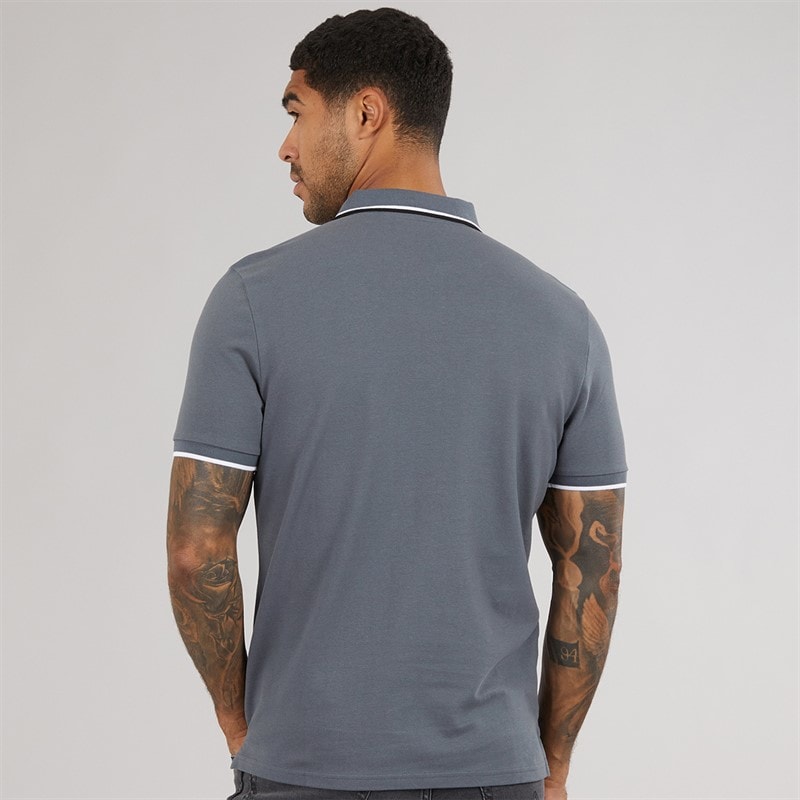 Ben Sherman Herre Polo Shirt Med Tvilling Kant Skifergrå - Billede 2