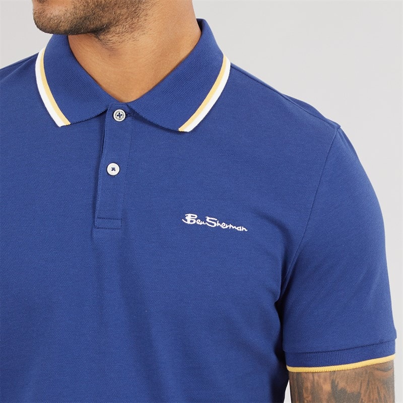 Ben Sherman Herre Signature Piqué Polo Shirt Persian Blue - Billede 3