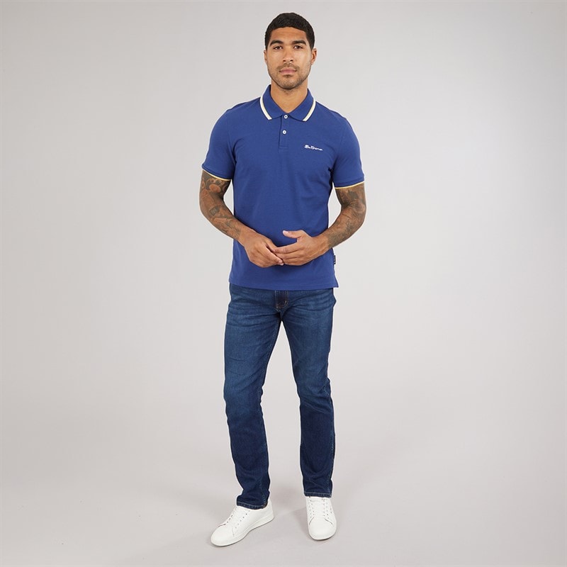 Ben Sherman Herre Signature Piqué Polo Shirt Persian Blue - Billede 4