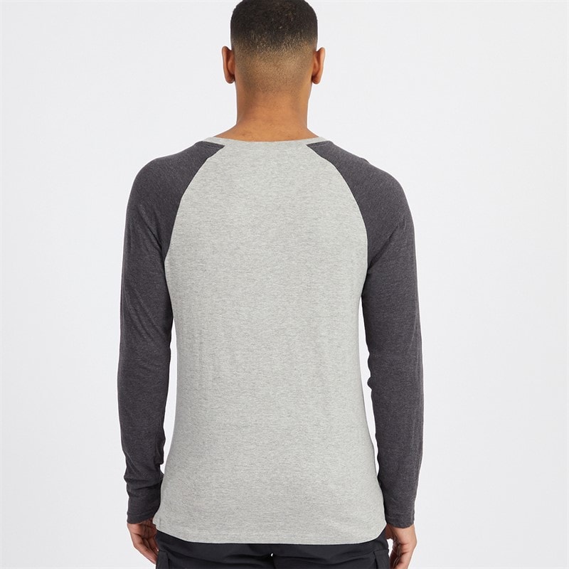 Brave Soul Herre Terence Langærmet Rundhals T-shirt Lysegrå Melange/Mørk Antracit - Billede 2