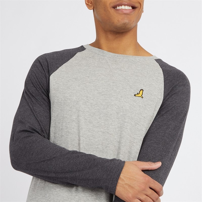 Brave Soul Herre Terence Langærmet Rundhals T-shirt Lysegrå Melange/Mørk Antracit - Billede 3