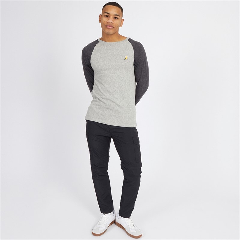 Brave Soul Herre Terence Langærmet Rundhals T-shirt Lysegrå Melange/Mørk Antracit - Billede 4