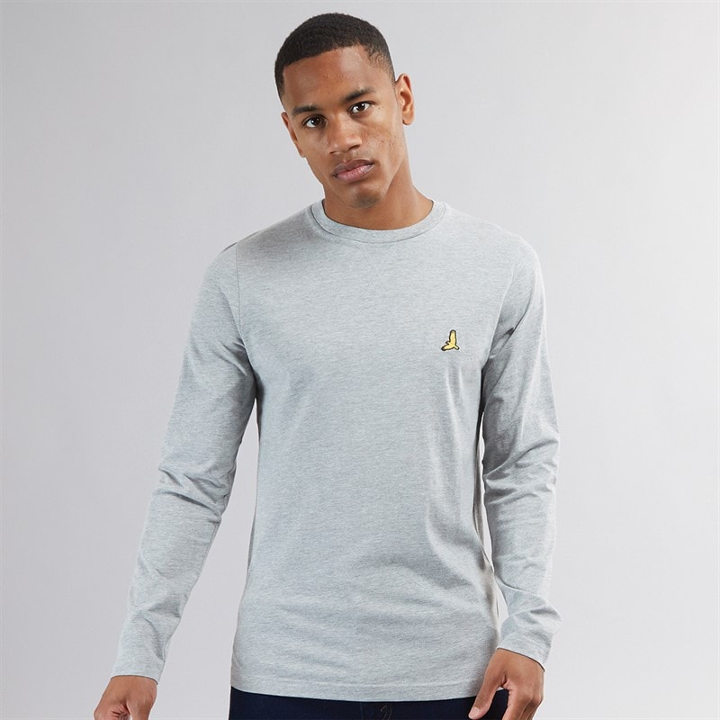 Brave Soul Herre Franz Langærmet Rundhals T-shirt Lysegrå Melange/Mørk Antracit Melange