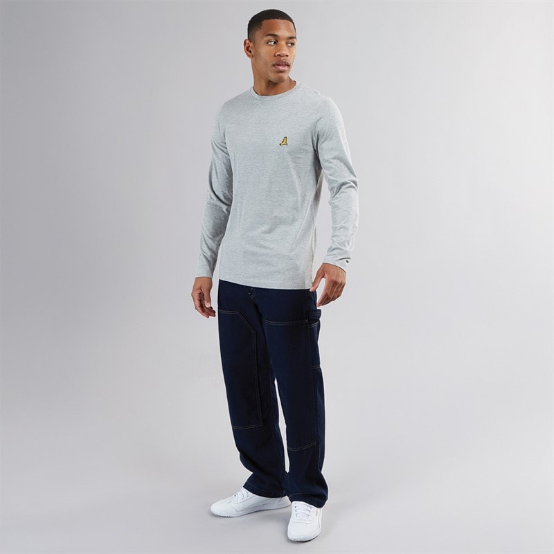 Brave Soul Herre Franz Langærmet Rundhals T-shirt Lysegrå Melange/Mørk Antracit Melange - Billede 4