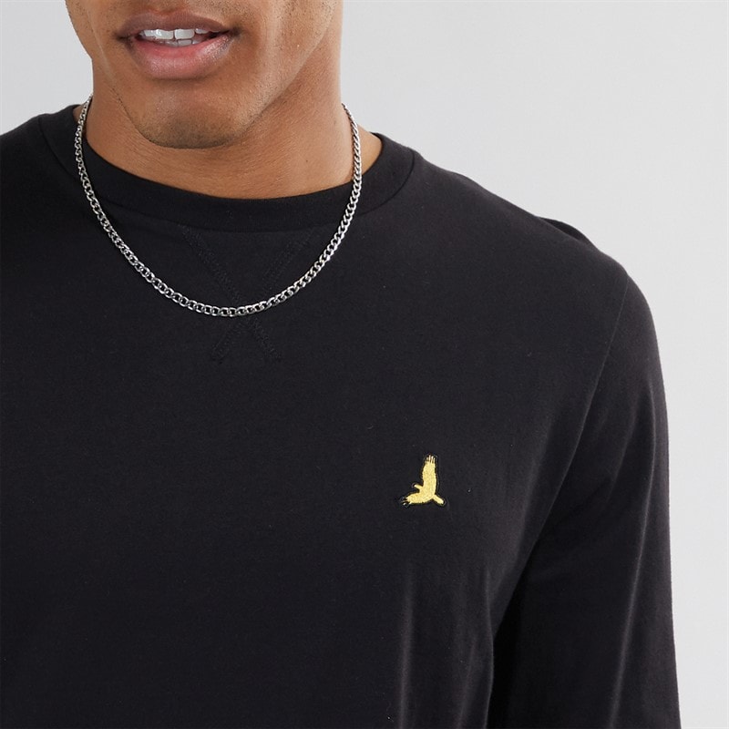 Brave Soul Herre Franz Langærmet Rundhals T-shirt Jet Sort/Mørk Anthracite Melange - Billede 4