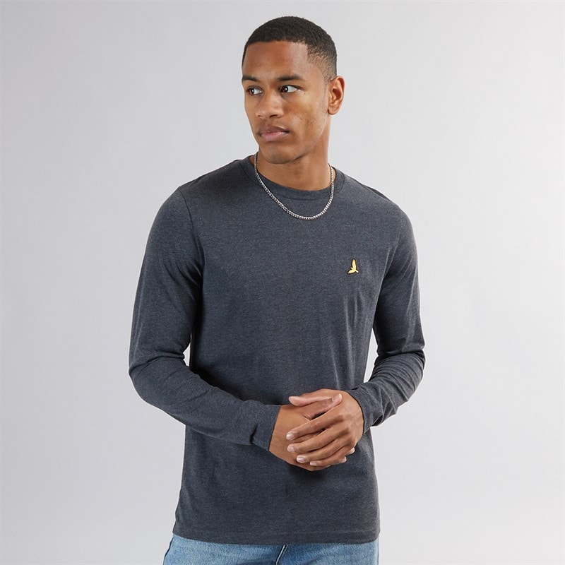 Brave Soul Herre Franz Langærmet Rundhals T-shirt Mørk Antracit Melange/Lysegrå Melange - Billede 3
