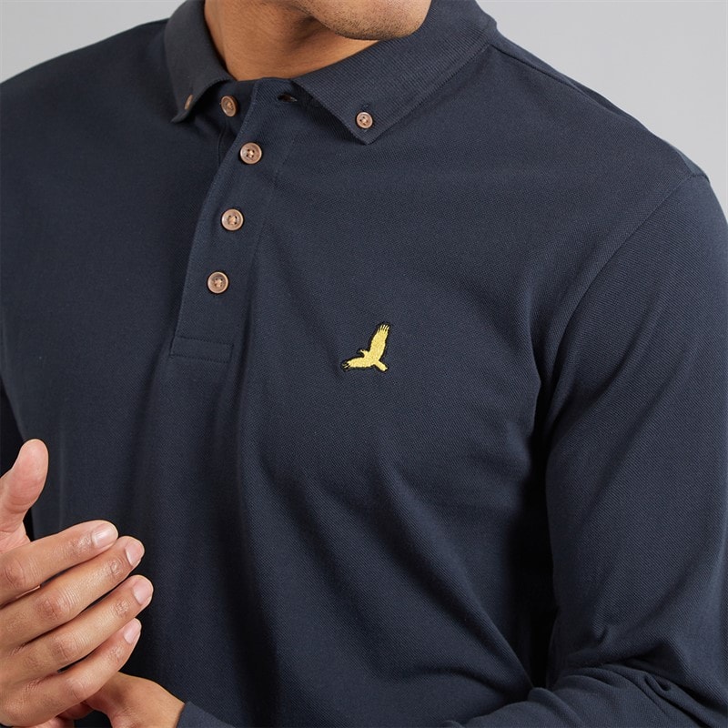 Brave Soul Herre Polo Shirt Med Lange Ærmer Dark Navy - Billede 3