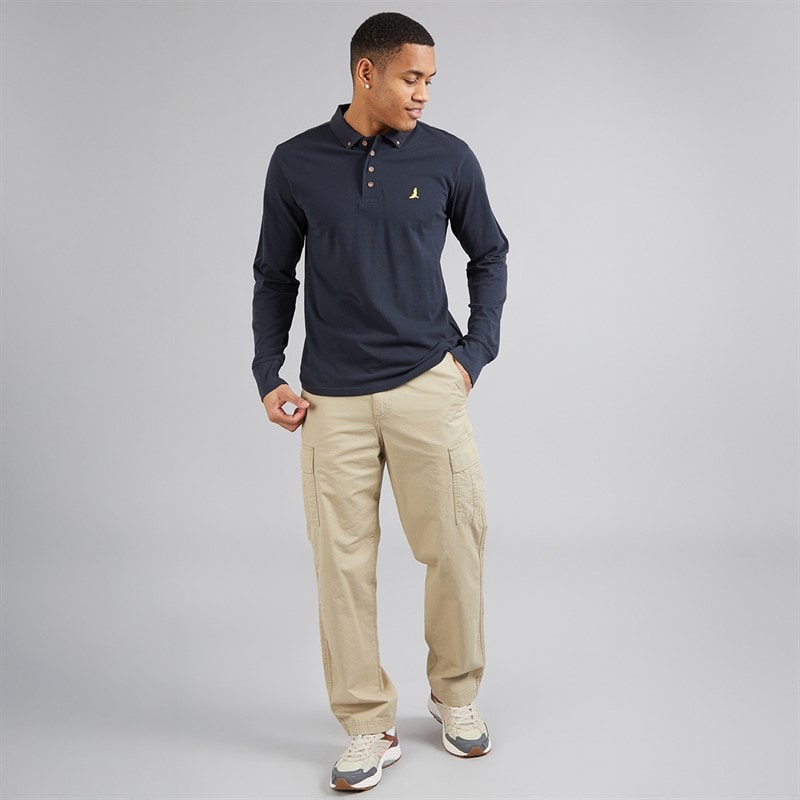 Brave Soul Herre Polo Shirt Med Lange Ærmer Dark Navy - Billede 4