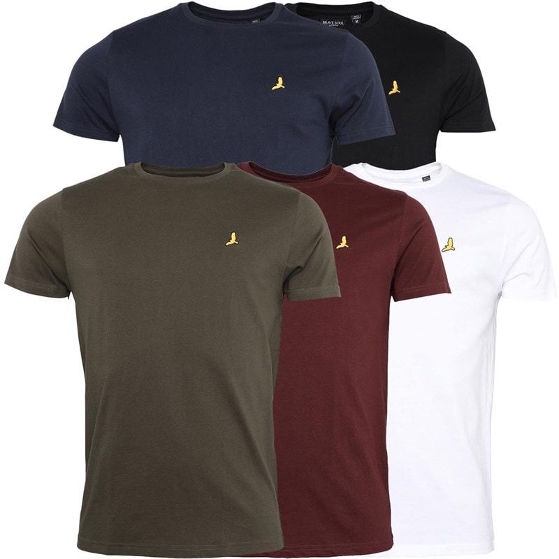 Brave Soul Herre Russel 5-pak T-shirts Sort/Hvid/Blå/Khaki/Burgunder