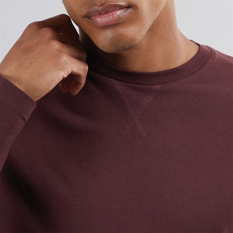 Brave Soul Herre Supreme Crew Neck Langærmet T-Shirt Bourgogne - Billede 3