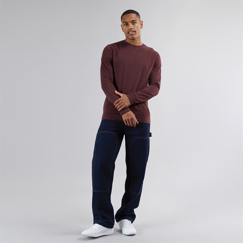 Brave Soul Herre Supreme Crew Neck Langærmet T-Shirt Bourgogne - Billede 4