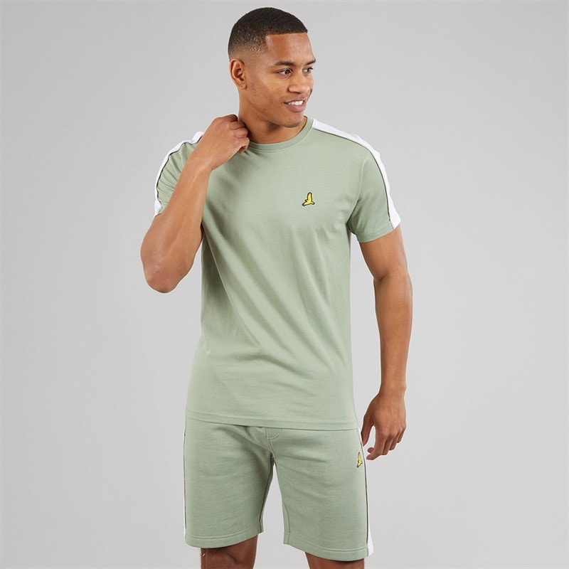 Brave Soul Herre Rowan T-shirt Og Shorts Sæt Mint Green/Optic White - Billede 1