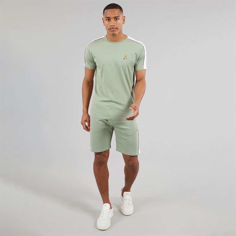 Brave Soul Herre Rowan T-shirt Og Shorts Sæt Mint Green/Optic White - Billede 4