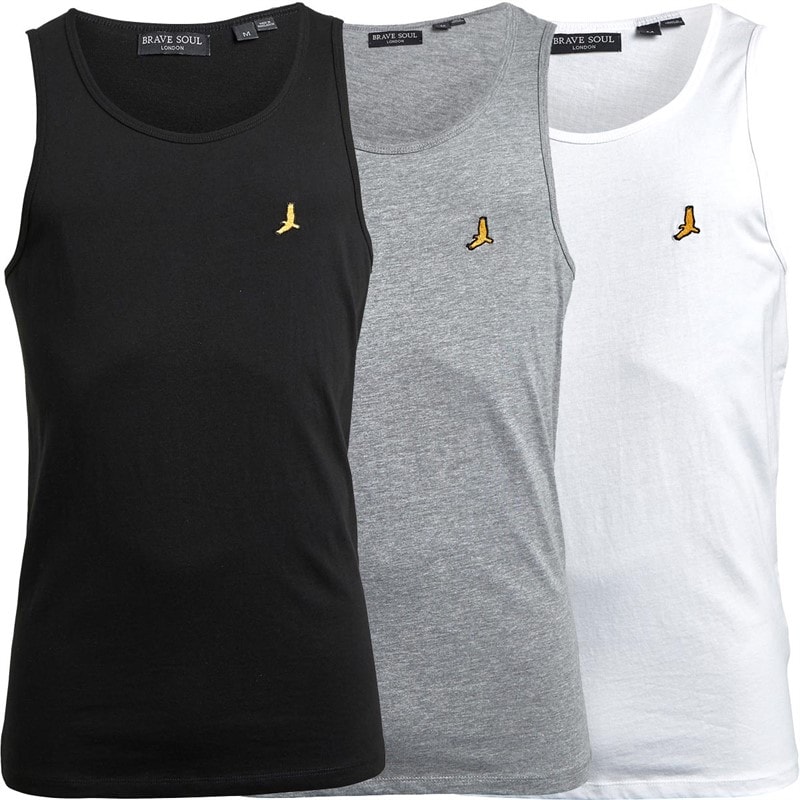 Brave Soul Herre Giza Tre Pak Undertrøjer Sort/Hvid/Light Grey Marl