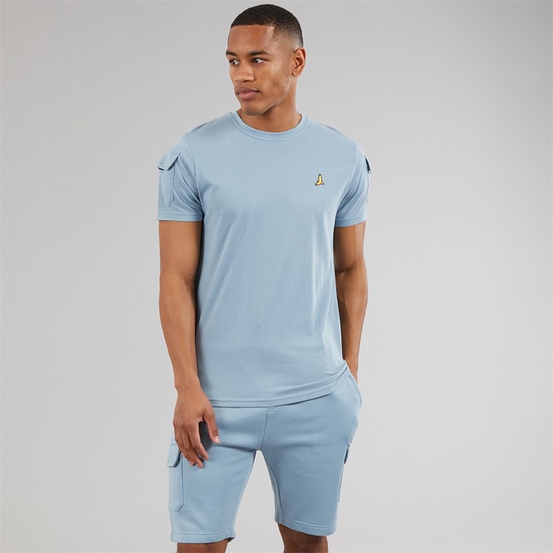 Brave Soul Herre Linus T-shirt og shorts sæt Sæt Steel Blue - Billede 1