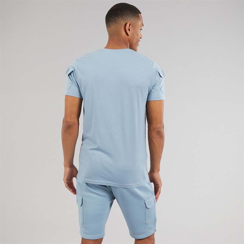 Brave Soul Herre Linus T-shirt og shorts sæt Sæt Steel Blue - Billede 2