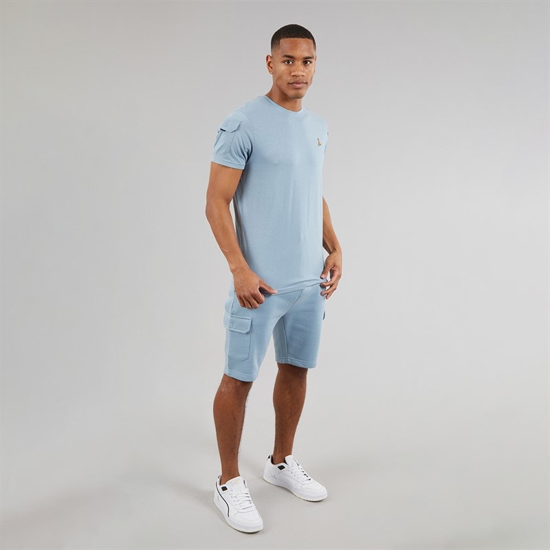 Brave Soul Herre Linus T-shirt og shorts sæt Sæt Steel Blue - Billede 4