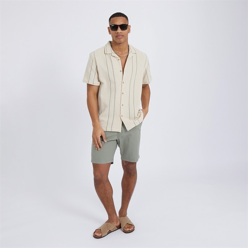 Brave Soul Herre Mono Logo Grafik T-shirt Ecru/Sage Green - Billede 4