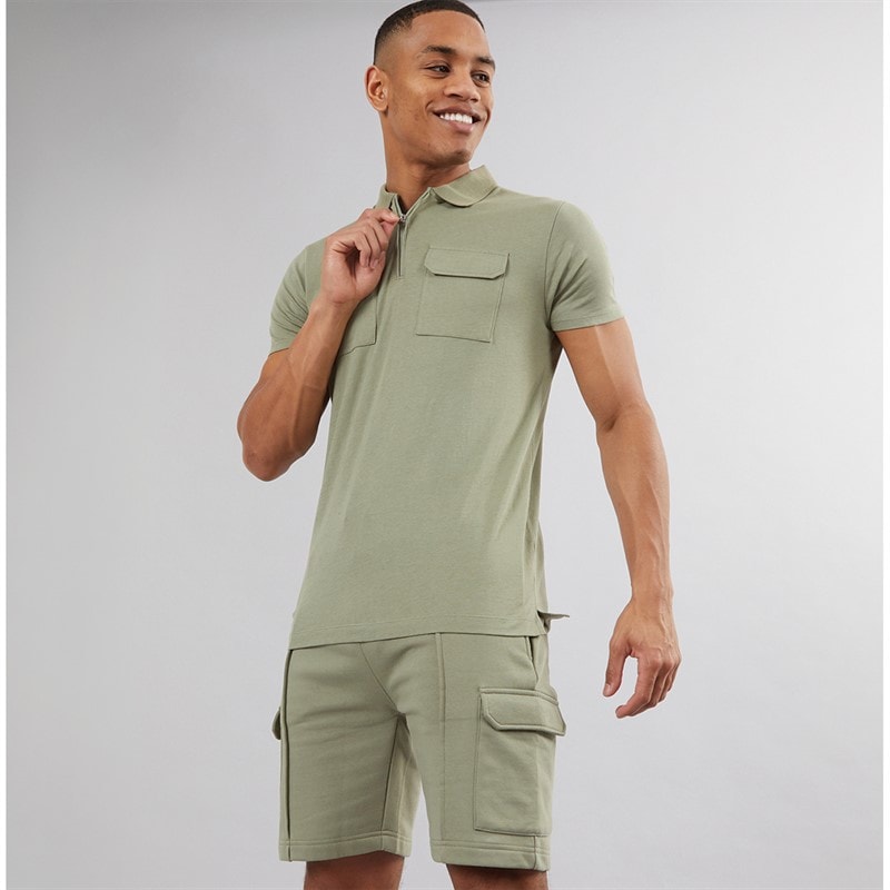 Brave Soul Herre Hubble Polo Skjorte og Shorts Sæt Washed Sage - Billede 1