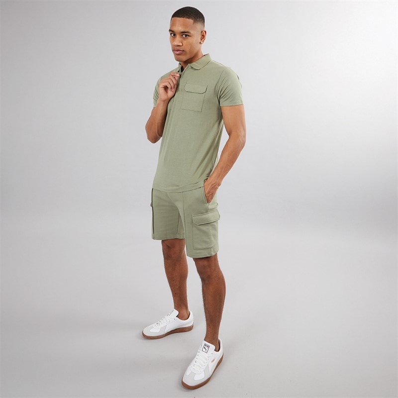 Brave Soul Herre Hubble Polo Skjorte og Shorts Sæt Washed Sage - Billede 3