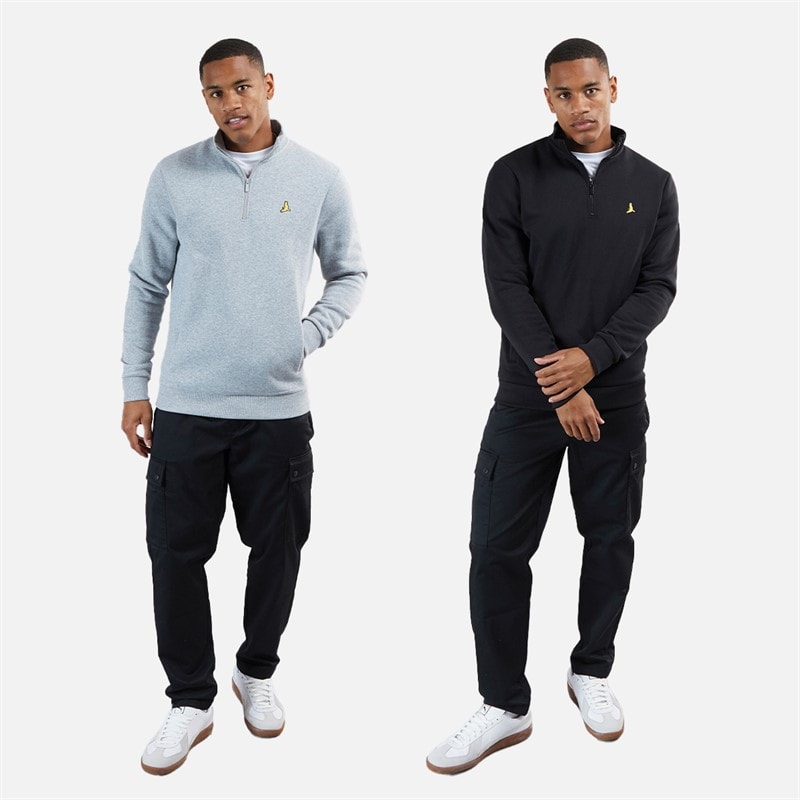 Brave Soul Herre Stilgar To Pakke 1/4 Lynlås Sweatshirts Sort/Grå - Billede 5