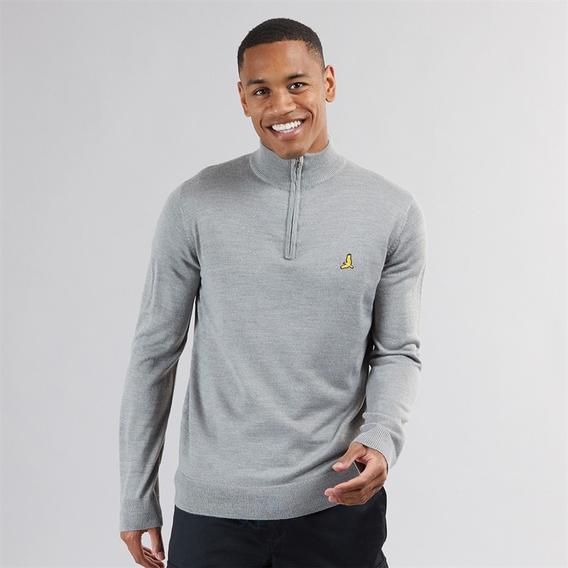 Brave Soul Herre Georgie 1/4 Zip Trøje med Høj Hals Sølvgrå Melering - Billede 5