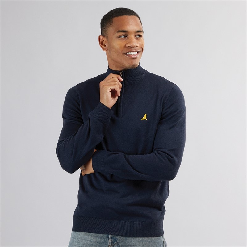 Brave Soul Herre Georgie 1 / 4 Zip Funnel Neck Sweatshirt Midnight Navy - Billede 3