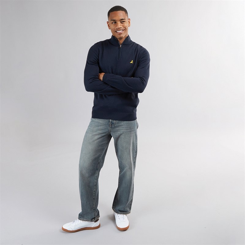 Brave Soul Herre Georgie 1 / 4 Zip Funnel Neck Sweatshirt Midnight Navy - Billede 4