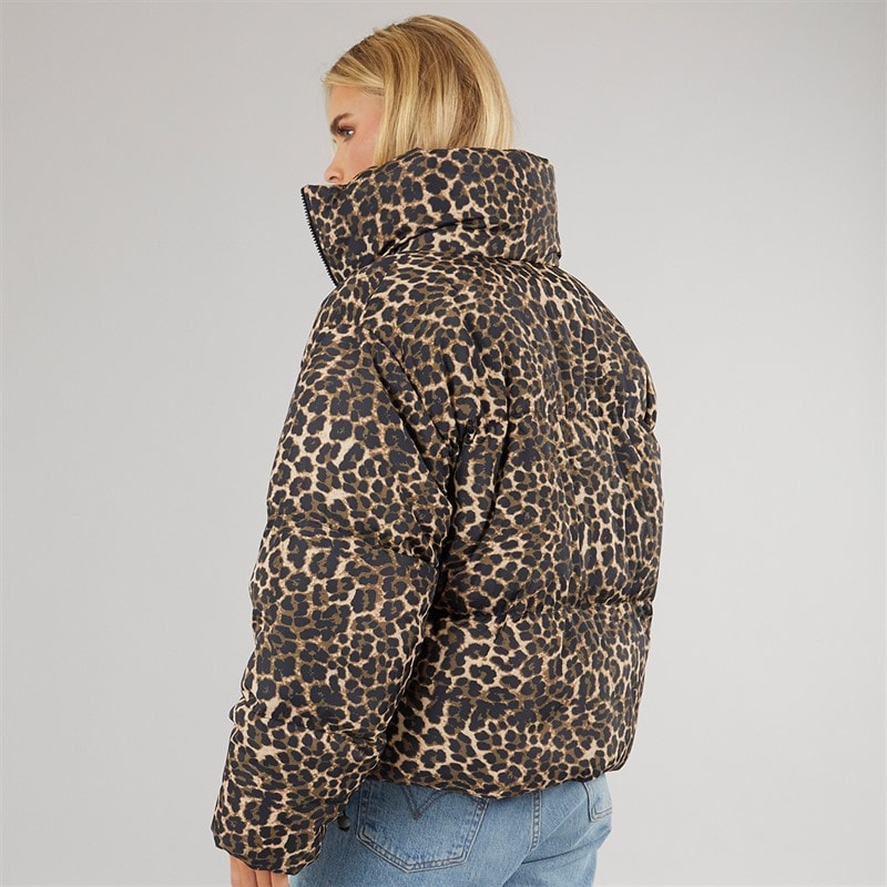 Brave Soul Dame Ramblin Kort Puffer Jakke Leopard - Billede 2