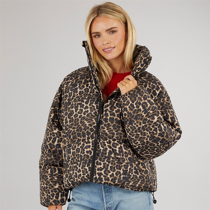 Brave Soul Dame Ramblin Kort Puffer Jakke Leopard - Billede 3