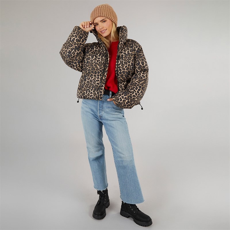 Brave Soul Dame Ramblin Kort Puffer Jakke Leopard - Billede 4