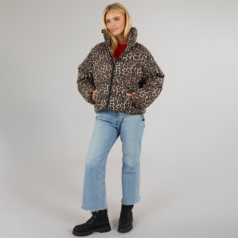 Brave Soul Dame Ramblin Kort Puffer Jakke Leopard - Billede 5