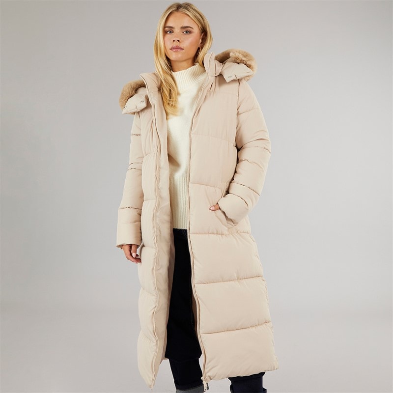 Brave Soul Dame Juveler Lang Vatteret Jakke Creme - Billede 1