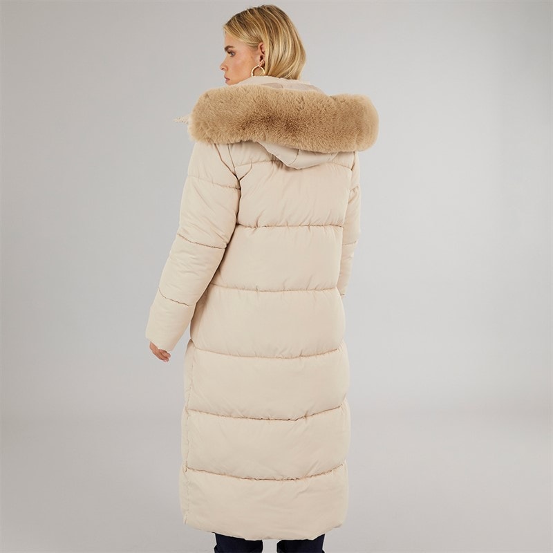 Brave Soul Dame Juveler Lang Vatteret Jakke Creme - Billede 2