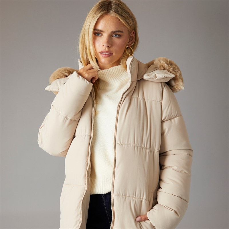 Brave Soul Dame Juveler Lang Vatteret Jakke Creme - Billede 3
