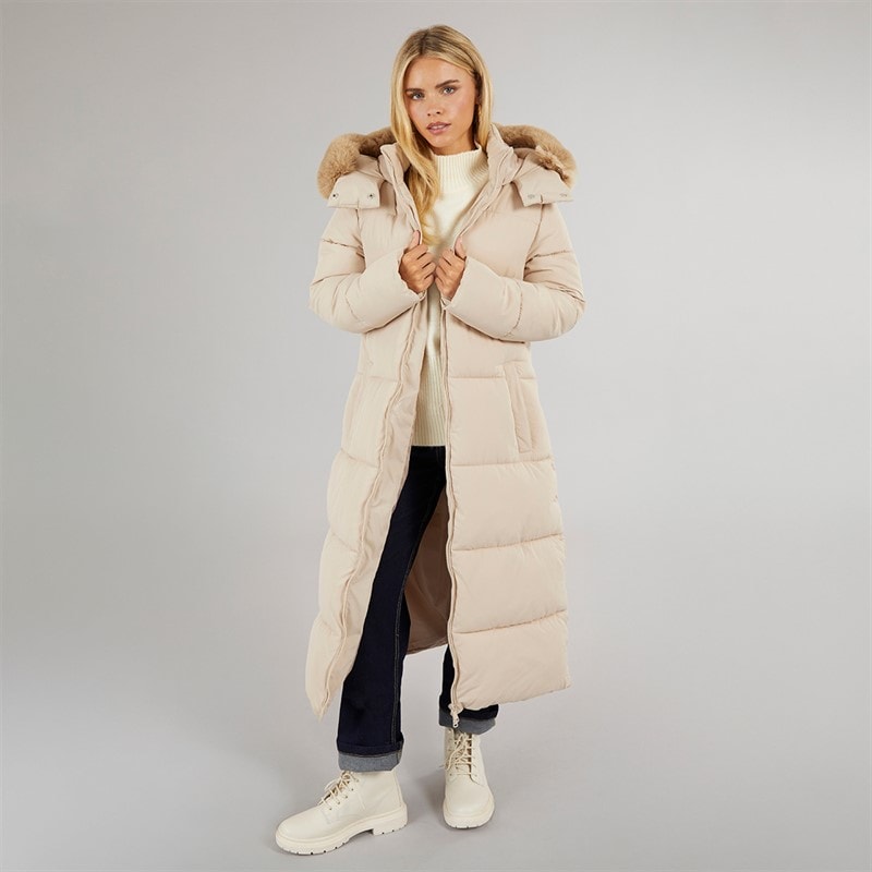 Brave Soul Dame Juveler Lang Vatteret Jakke Creme - Billede 4