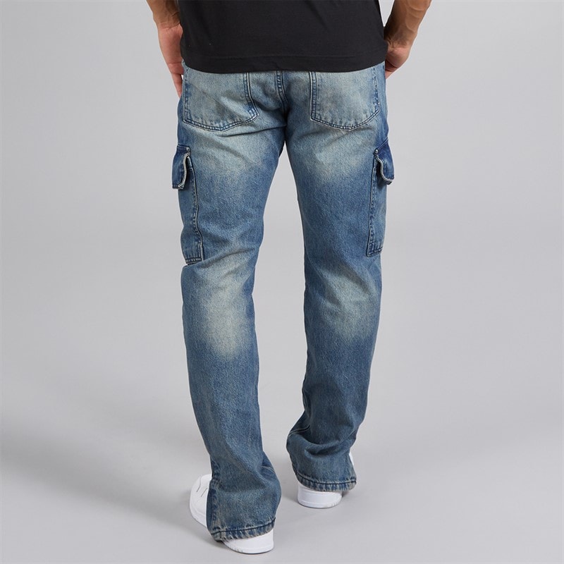 Brave Soul Herre Station Løs Pasform Cargo Jeans Mid Blue - Billede 2