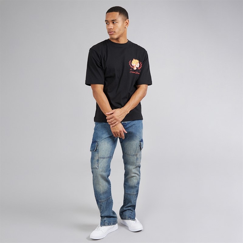 Brave Soul Herre Station Løs Pasform Cargo Jeans Mid Blue - Billede 4