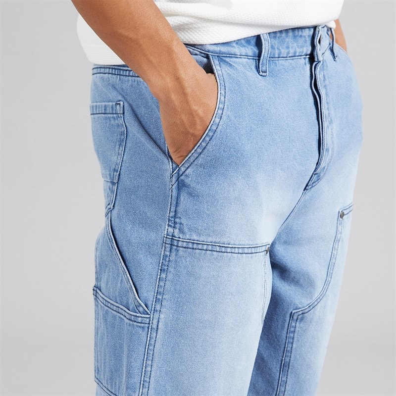 Brave Soul Herre Carpenter Shorts med Løst Fit Light Blue - Billede 3