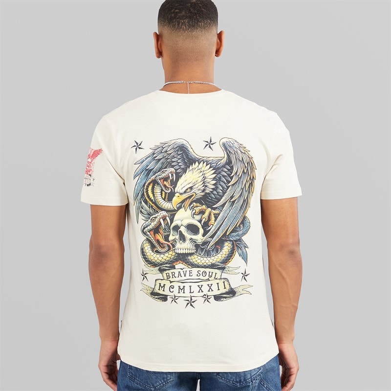 Brave Soul Herre Kruger T Shirt Plaster/Multi Colour Print - Billede 2