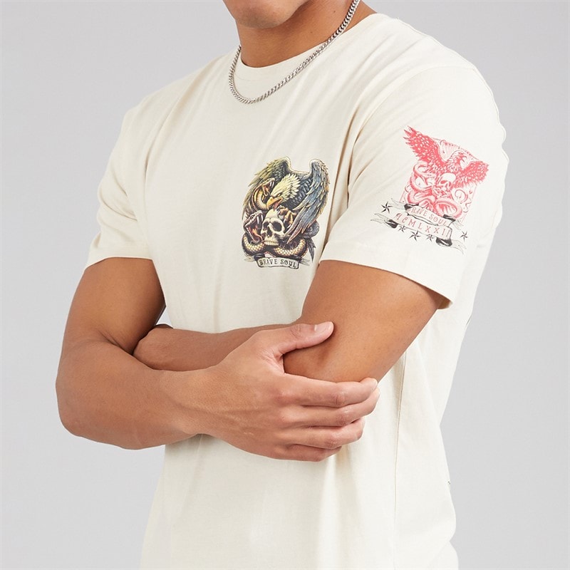 Brave Soul Herre Kruger T Shirt Plaster/Multi Colour Print - Billede 3
