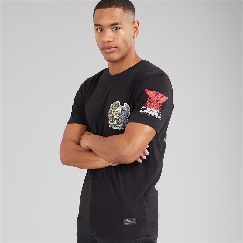 Brave Soul Herre Kruger T Shirt Jet Black/Multi Colour Print