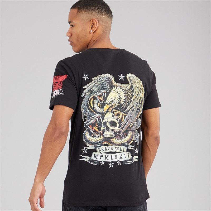 Brave Soul Herre Kruger T Shirt Jet Black/Multi Colour Print - Billede 2