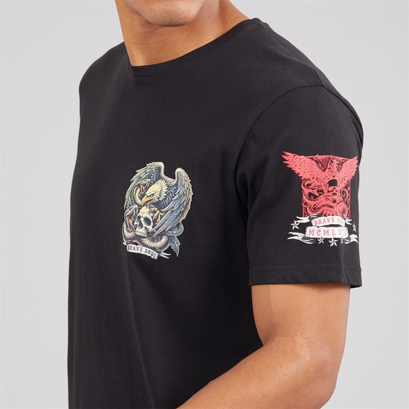 Brave Soul Herre Kruger T Shirt Jet Black/Multi Colour Print - Billede 3