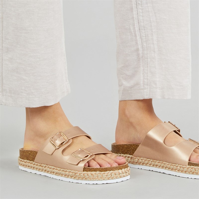 Brave Soul Dame Pantha 2 Dobbelt Spænde Platform Sandaler Rose Gold Metallic